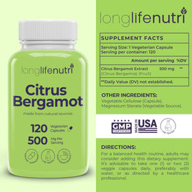 Gélules LongLifeNutri Extrait de Bergamote Citron sur une surface en bois