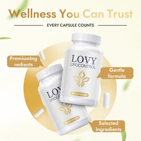 Gélules Lovy Urocontrol avec ingrédients naturels autour