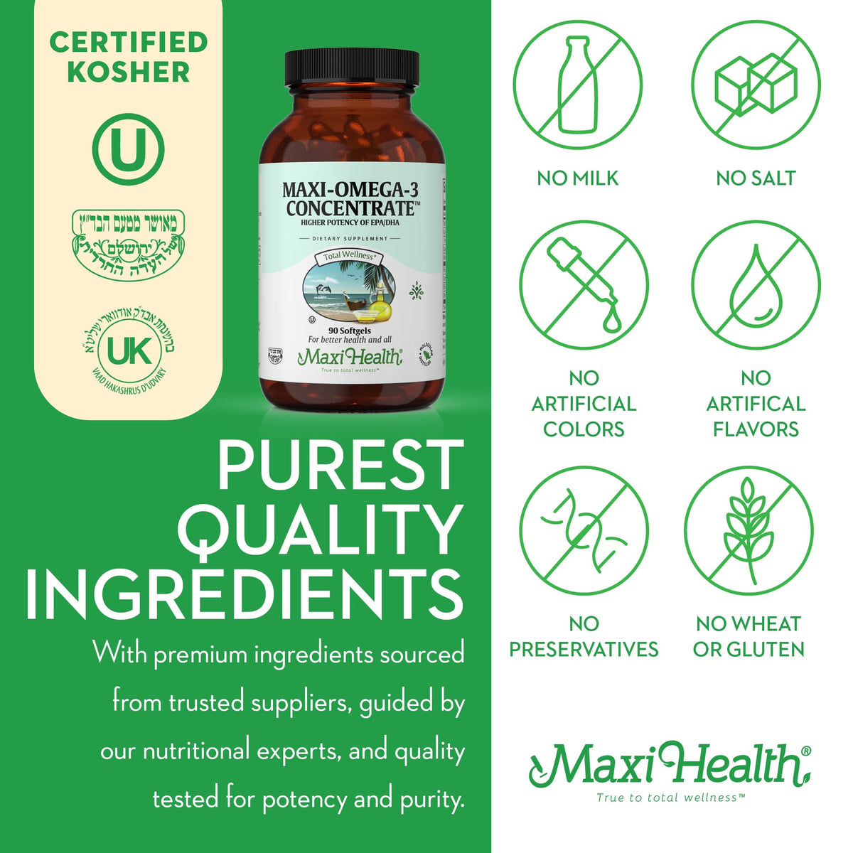 Gélules Maxi Health Omega 3 avec étiquette casher