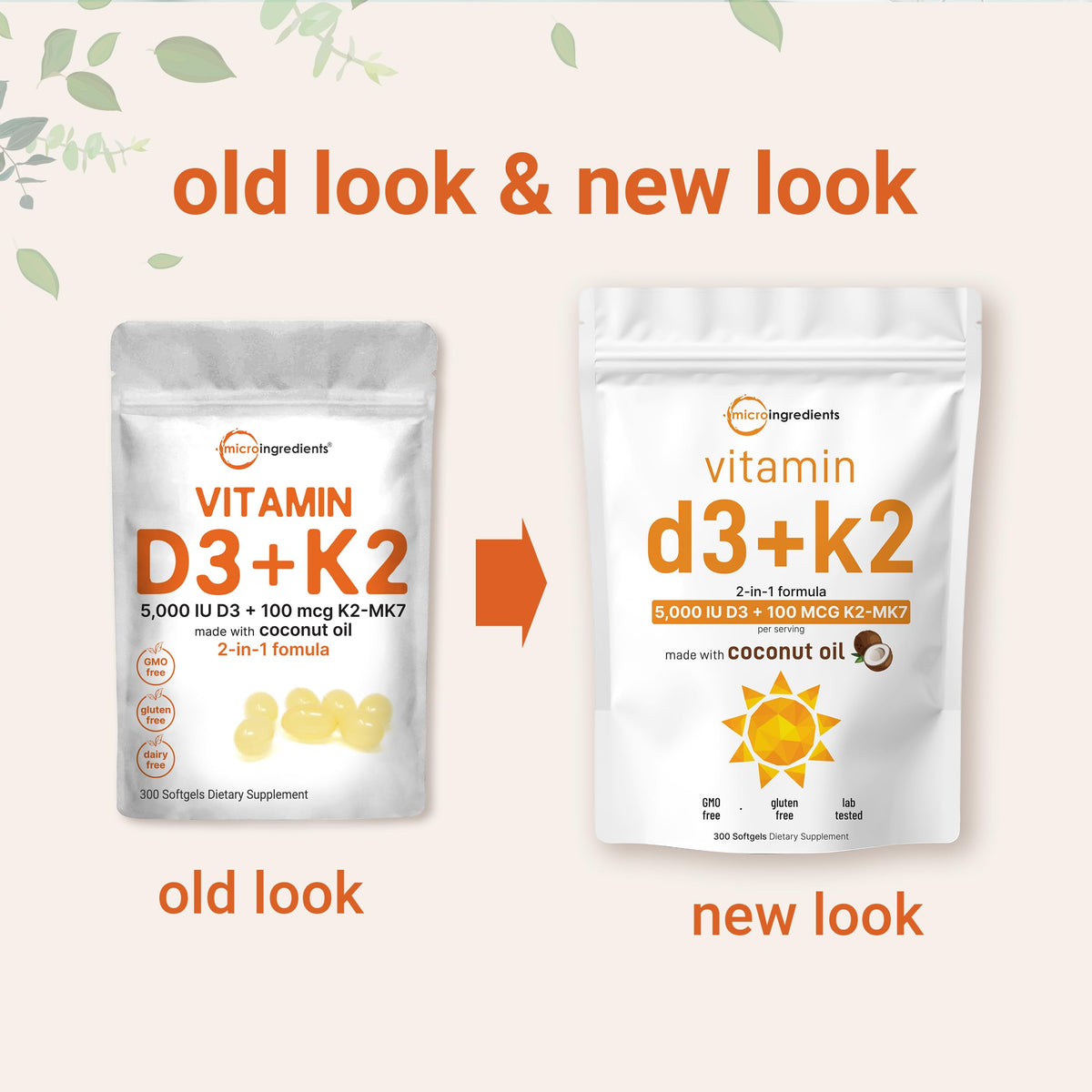 Gélules Micro Ingredients D3 K2 sur fond blanc