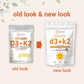 Gélules Micro Ingredients D3 K2 sur fond blanc