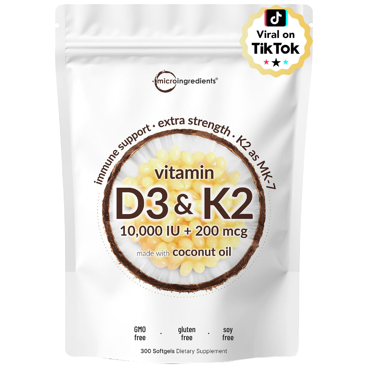 Gélules Micro Ingredients Vitamine D3 K2 MK-7 300 unités