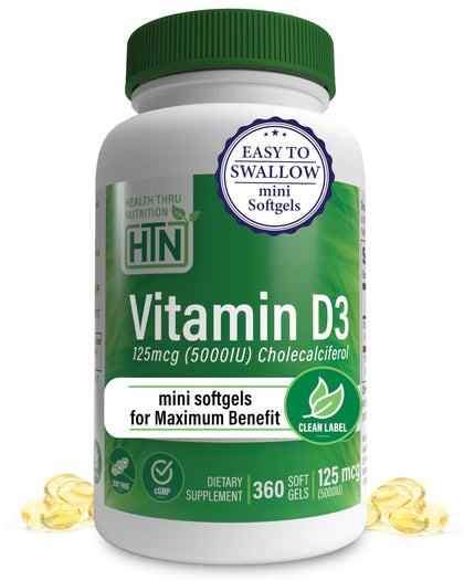 Gélules mini de vitamine D3 5000UI de Health Thru Nutrition