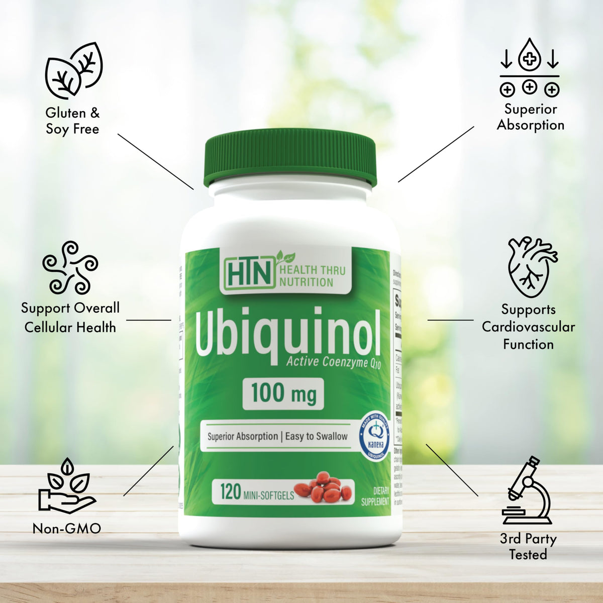 Gélules mini Ubiquinol 100 mg dans une main