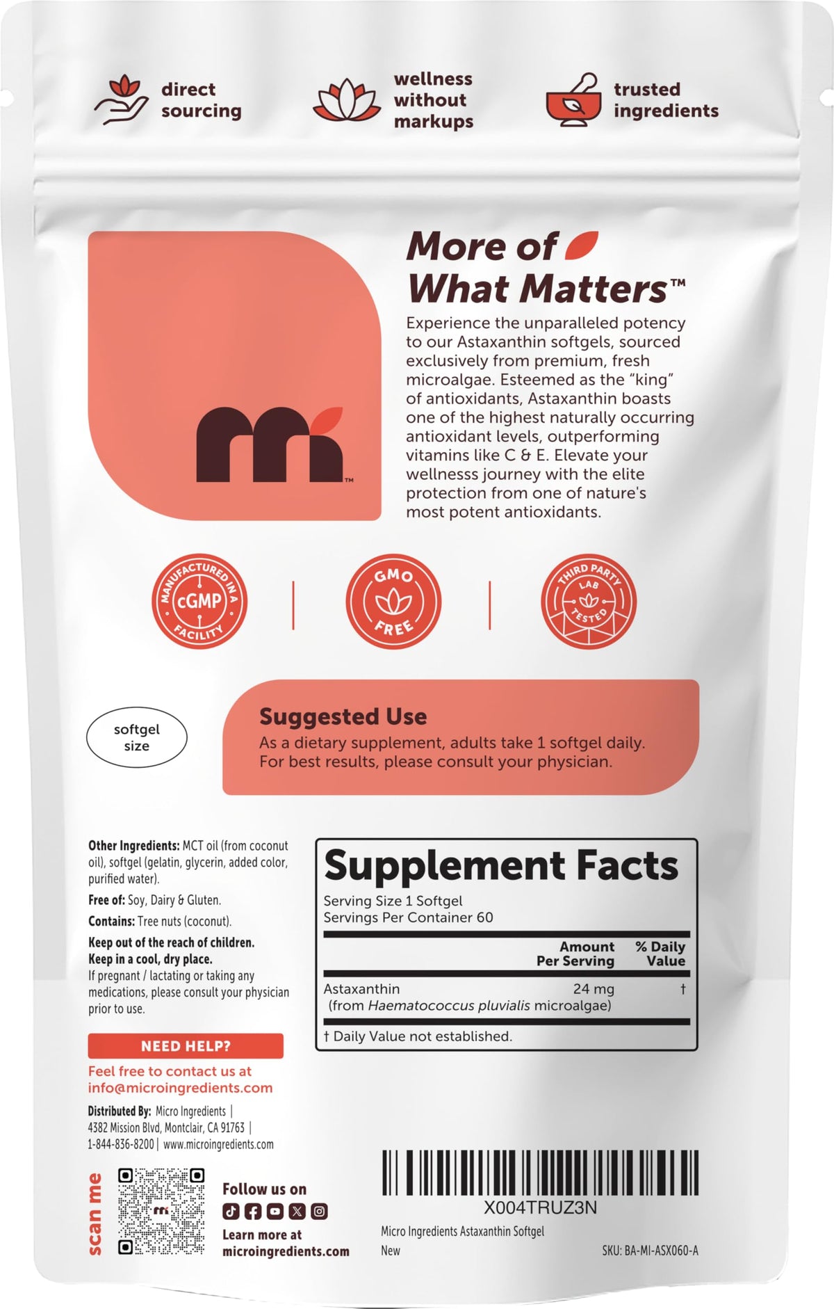 Gélules molles Astaxanthin sur fond blanc
