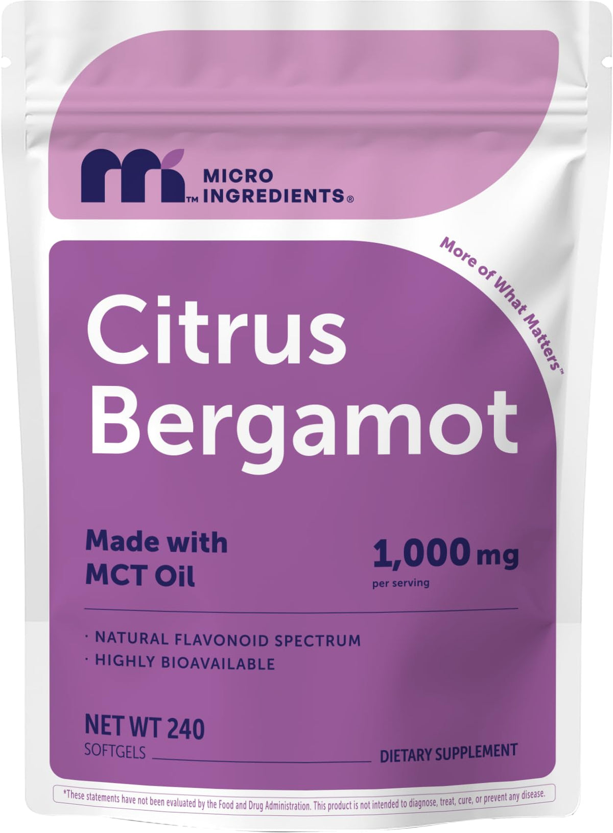 Gélules molles Citrus Bergamot Micro Ingredients, sachet de 240 gélules