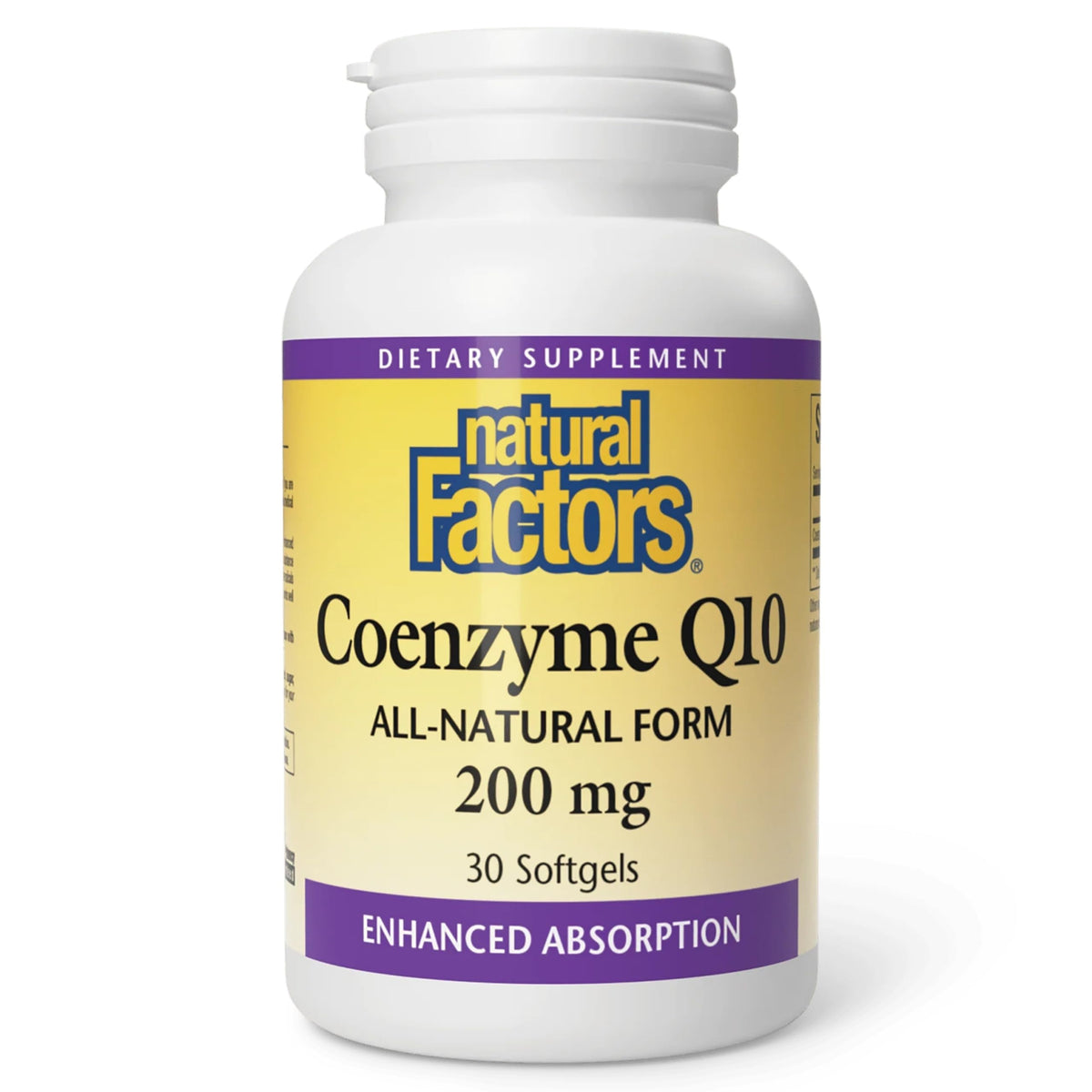 Gélules molles CoQ10 Natural Factors 200 mg, vue de l'emballage avant