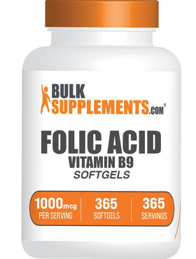 Gélules molles d'acide folique 1000 mcg BulkSupplements, boîte avant