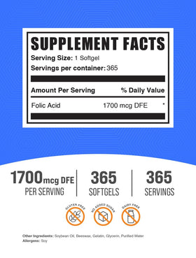 Gélules molles d'acide folique 1000 mcg BulkSupplements, vue de côté