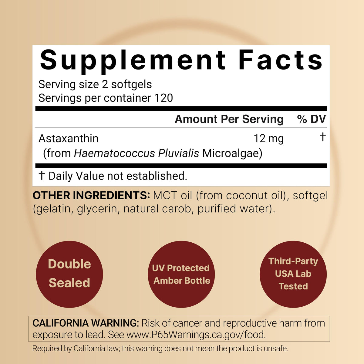 Gélules molles d'astaxanthine 12mg, vue de près