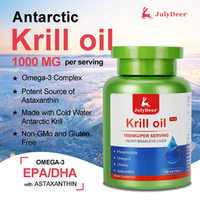 Gélules molles d'huile de krill JulyDeer dans le flacon