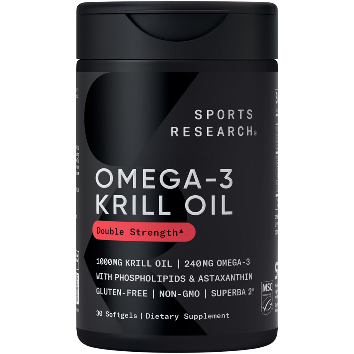 Gélules molles d'huile de krill Omega-3 Sports Research, vue de face