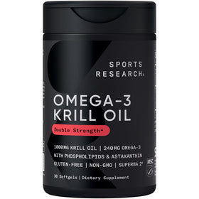 Gélules molles d'huile de krill Omega-3 Sports Research, vue de face