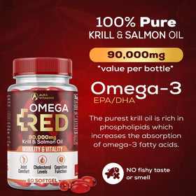 Gélules molles d'huile de krill Omega RED sur une surface blanche