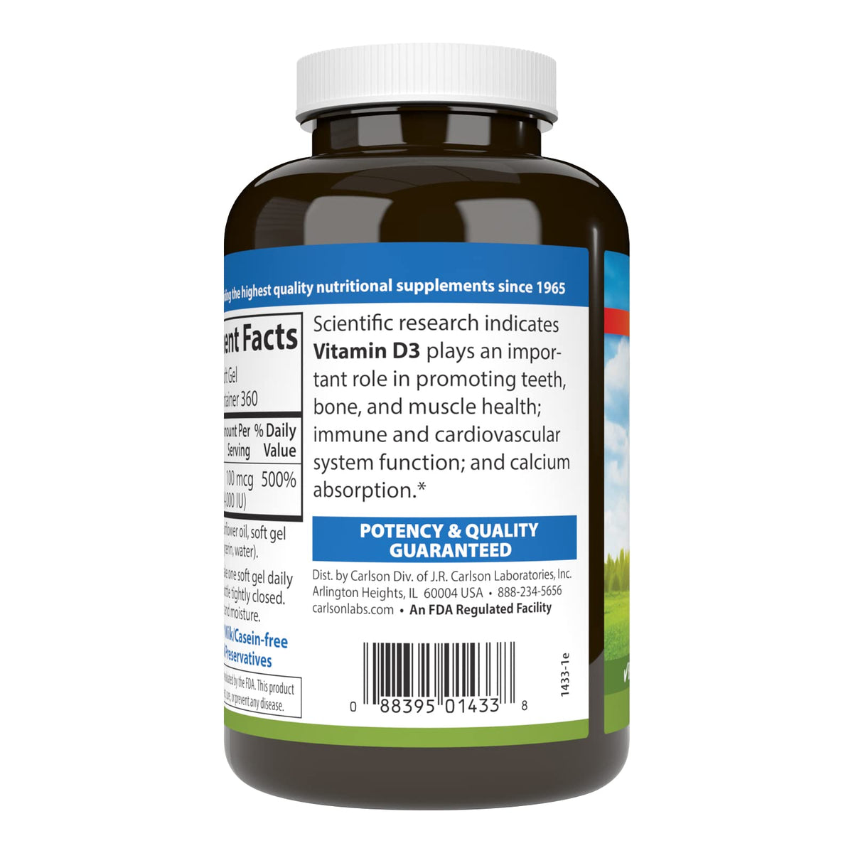 Gélules molles de Carlson Vitamine D3 4000 IU sur fond blanc