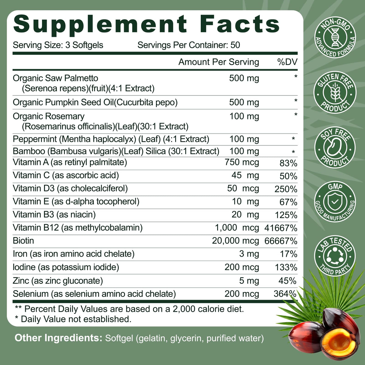 Gélules molles de Gaennch Saw Palmetto sur une table