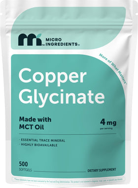 Gélules molles de glycinate de cuivre Micro Ingredients en sachet