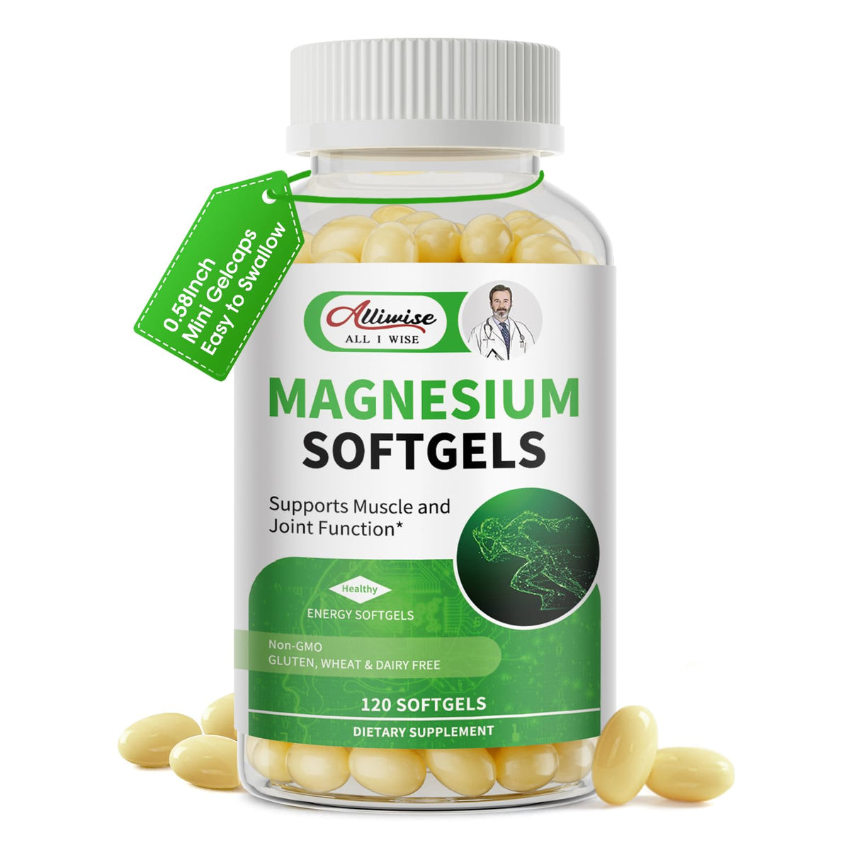 Gélules molles de glycinate de magnésium 500mg Alliwise, vue de face