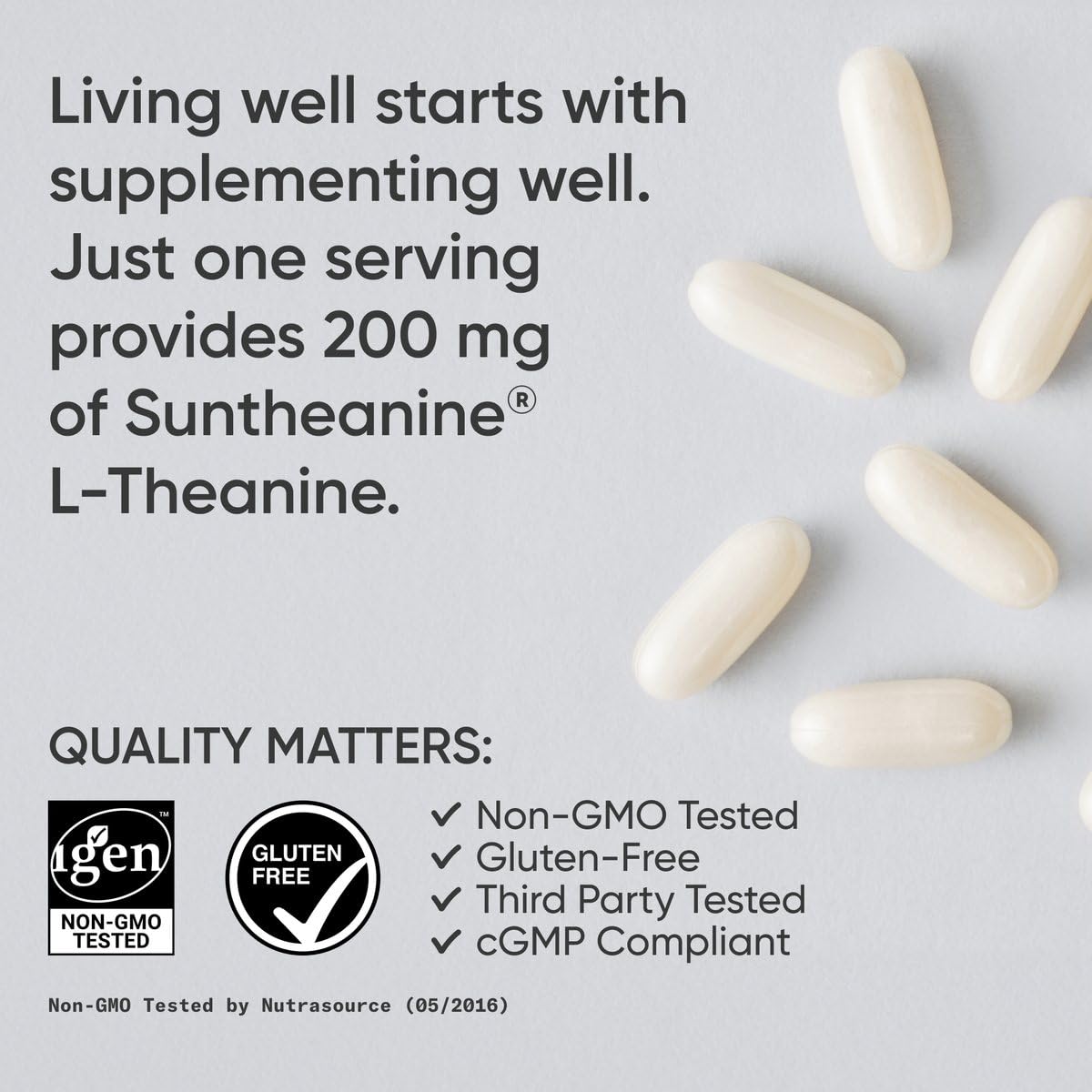 Gélules molles de L-Theanine 200mg de Sports Research dans une cuillère