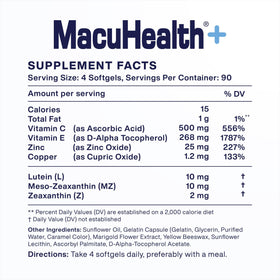 Gélules molles de Macuhealth sur une surface blanche