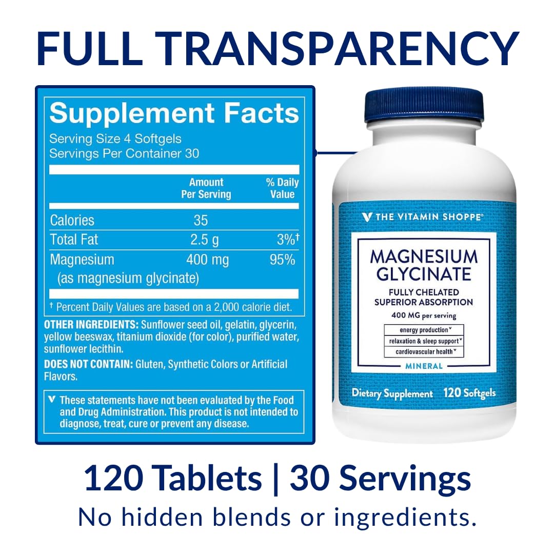 Gélules molles de Magnésium Glycinate 400 mg de The Vitamin Shoppe dans une cuillère