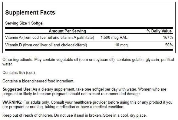 Gélules molles de Vitamine A & D de Swanson sur une surface blanche
