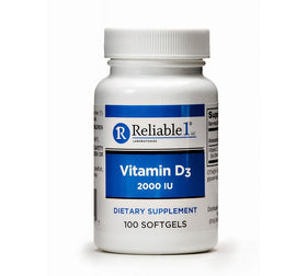 Gélules molles de Vitamine D3 2000 IU Reliable, vue de face