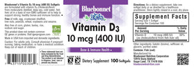 Gélules molles de Vitamine D3 400 UI de BlueBonnet sur fond blanc