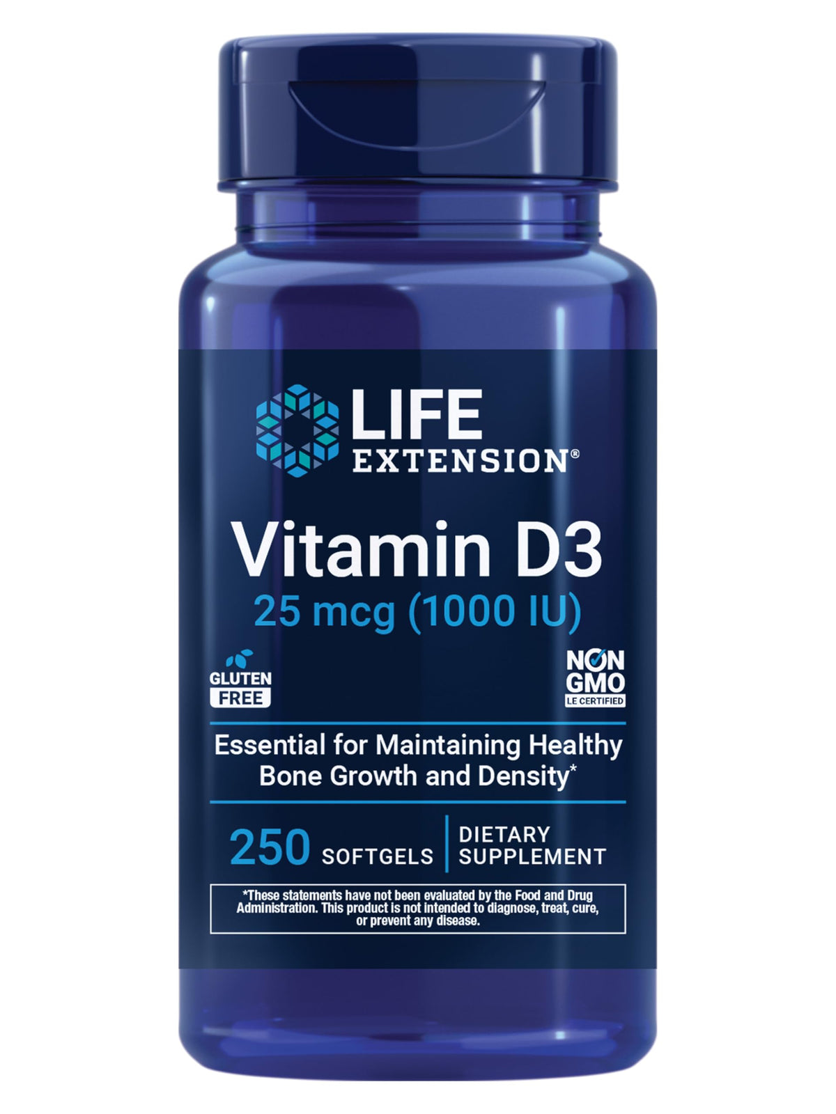 Gélules molles de vitamine D3 Life Extension 25 mcg, 250 unités