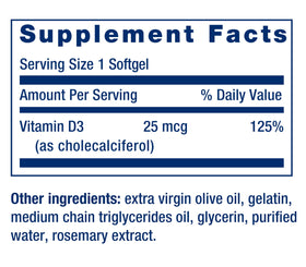 Gélules molles de vitamine D3 Life Extension sur une surface blanche