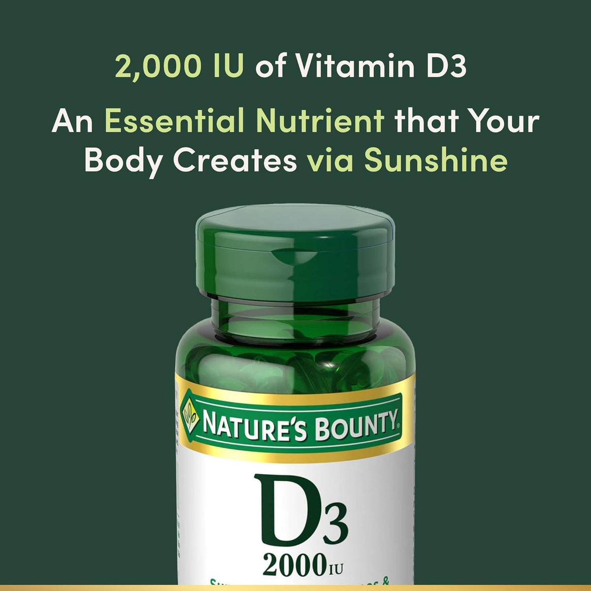 Gélules molles de Vitamine D3 Nature's Bounty sur fond blanc