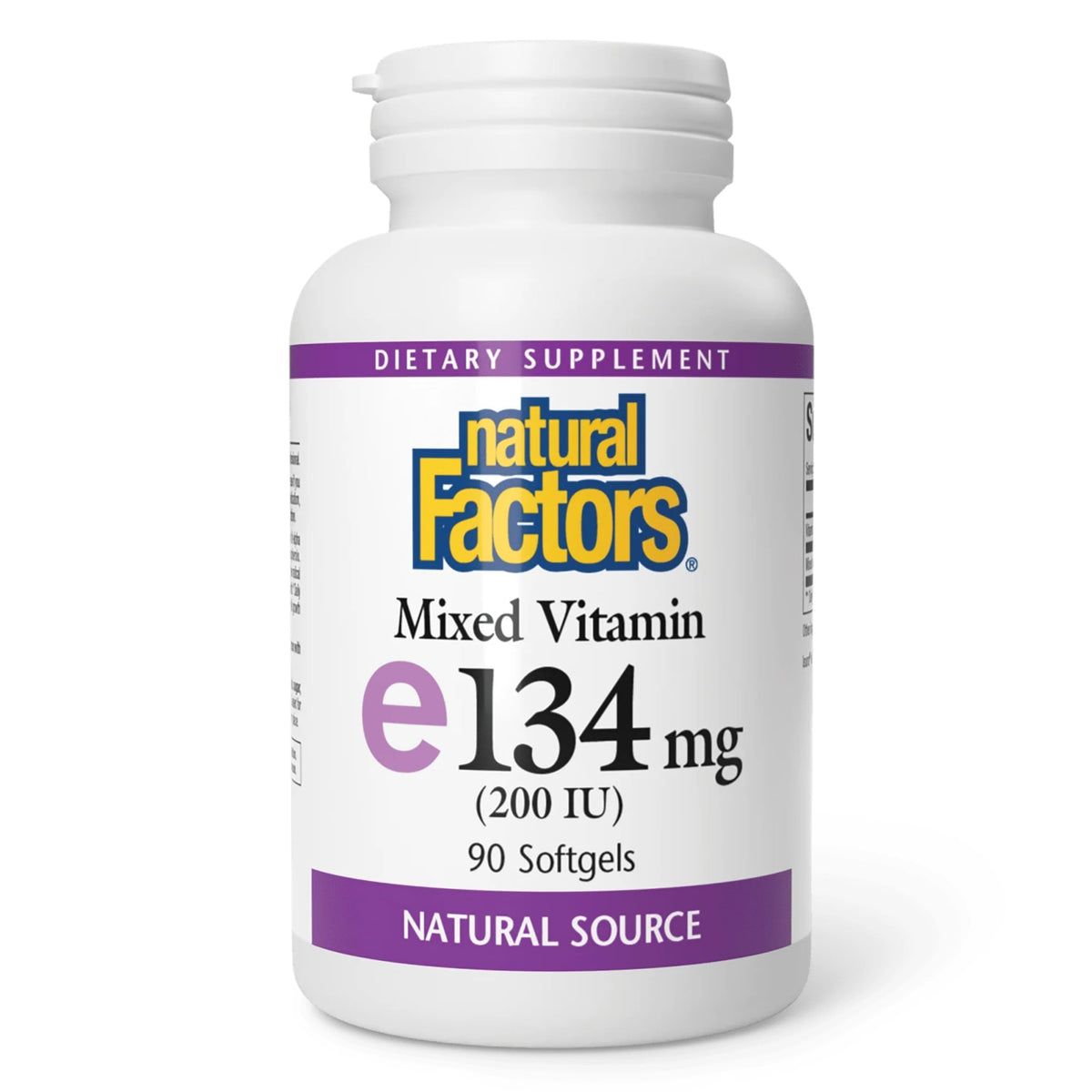 Gélules molles de Vitamine E 134 mg de Natural Factors, emballage avant