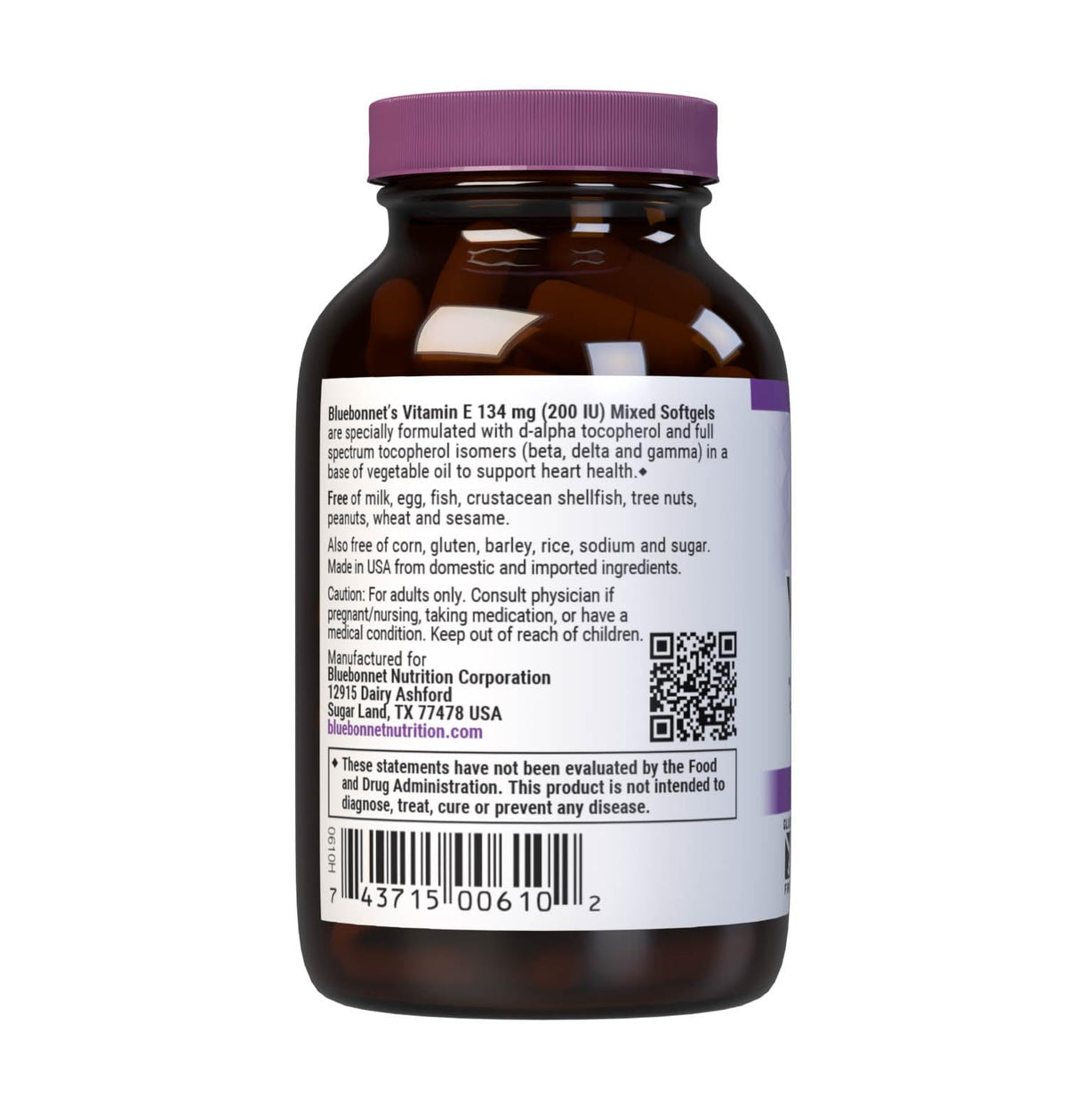 Gélules molles de Vitamine E 200 IU BlueBonnet sur fond blanc