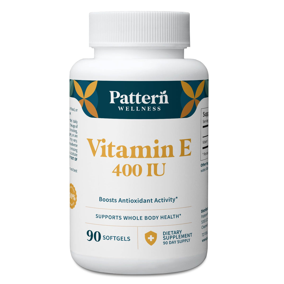 Gélules molles de Vitamine E 400 UI Pattern Wellness, vue de face