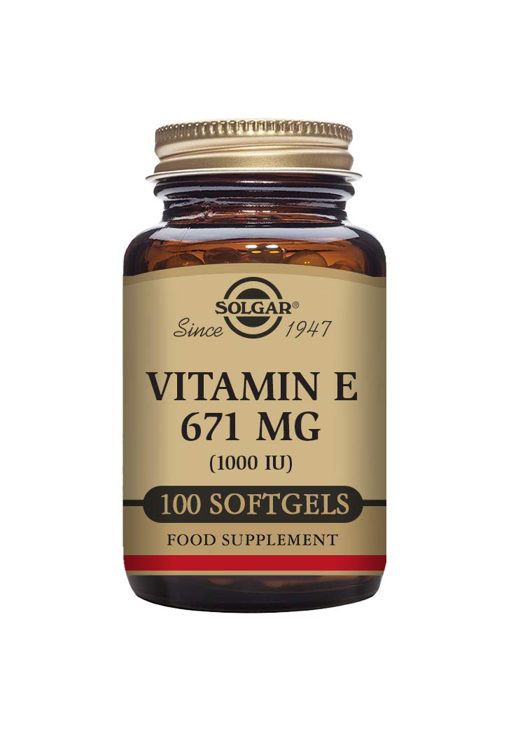 Gélules molles de vitamine E Solgar avec étiquette visible