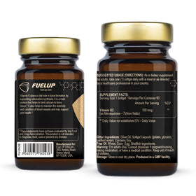 Gélules molles de Vitamine K2 MK-7 Fuelup sur fond blanc