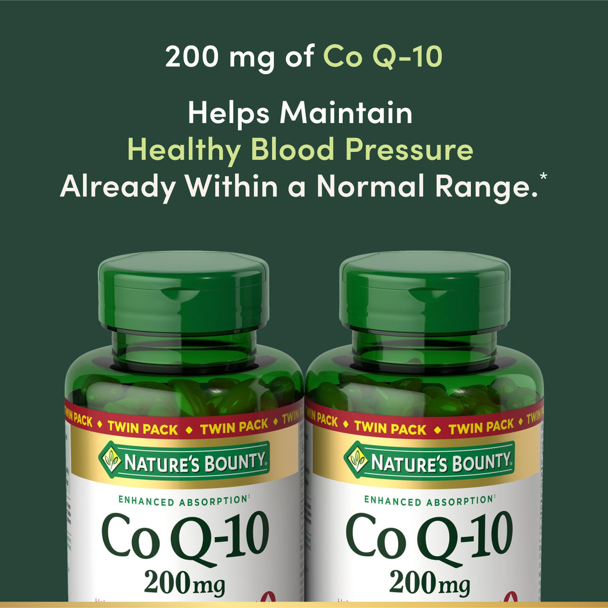 Gélules molles Nature's Bounty CoQ10 200mg sur une surface blanche