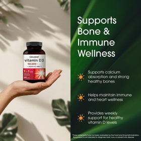 Gélules molles NatureBell Vitamine D3 sur une surface en bois