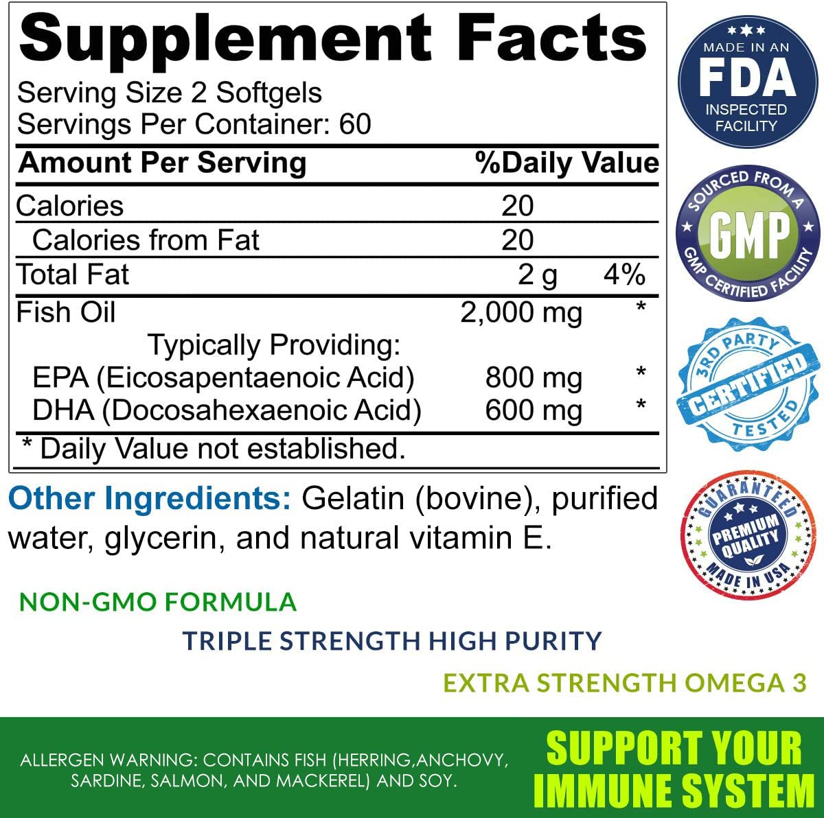 Gélules molles Omega 3 Total Activation sur fond blanc