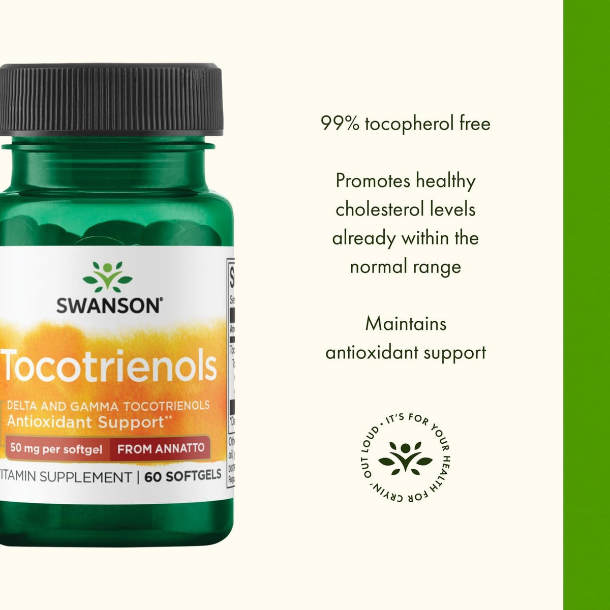 Gélules molles Swanson Deltagold Tocotrienols 50 mg en gros plan