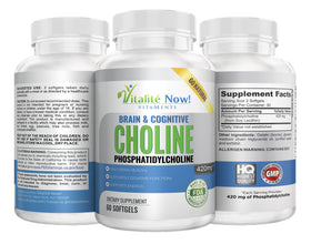 Gélules molles Vitalité Now! Choline Phosphatidyl sur fond blanc