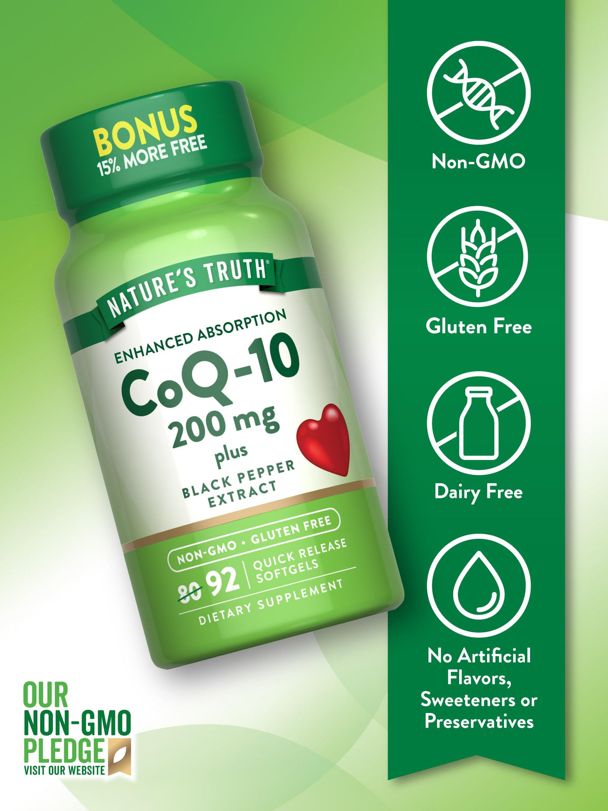 Gélules Nature's Truth CoQ10 200 mg sur fond blanc