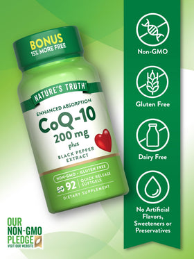 Gélules Nature's Truth CoQ10 200 mg sur fond blanc
