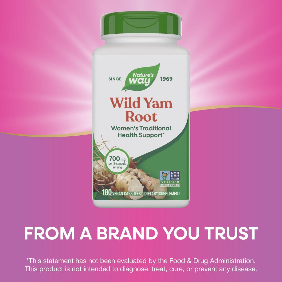 Gélules Nature's Way Racine de Yam Sauvage sur une surface en bois
