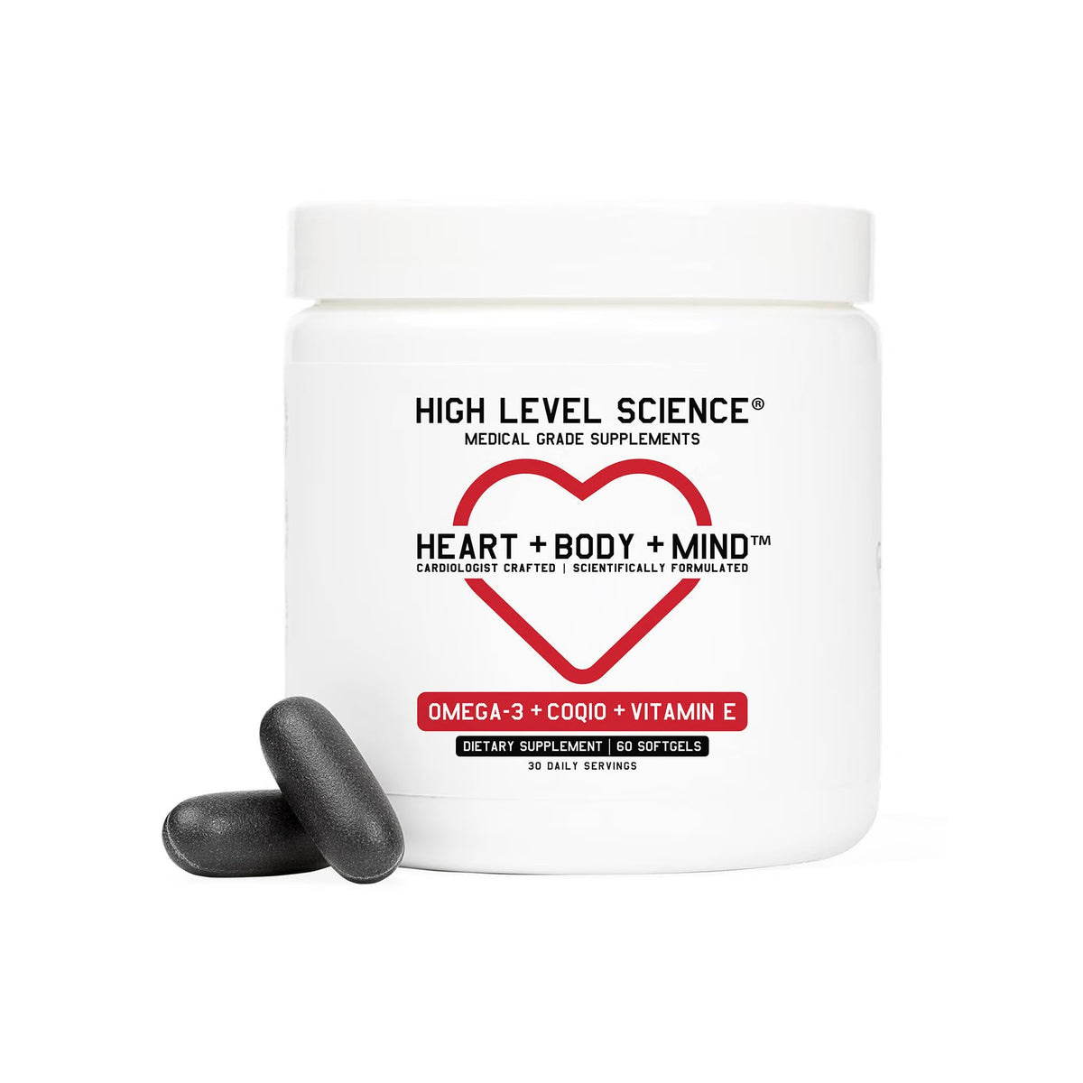 Gélules noires High Level CoQ10 Omega-3 Vitamine E en boîte
