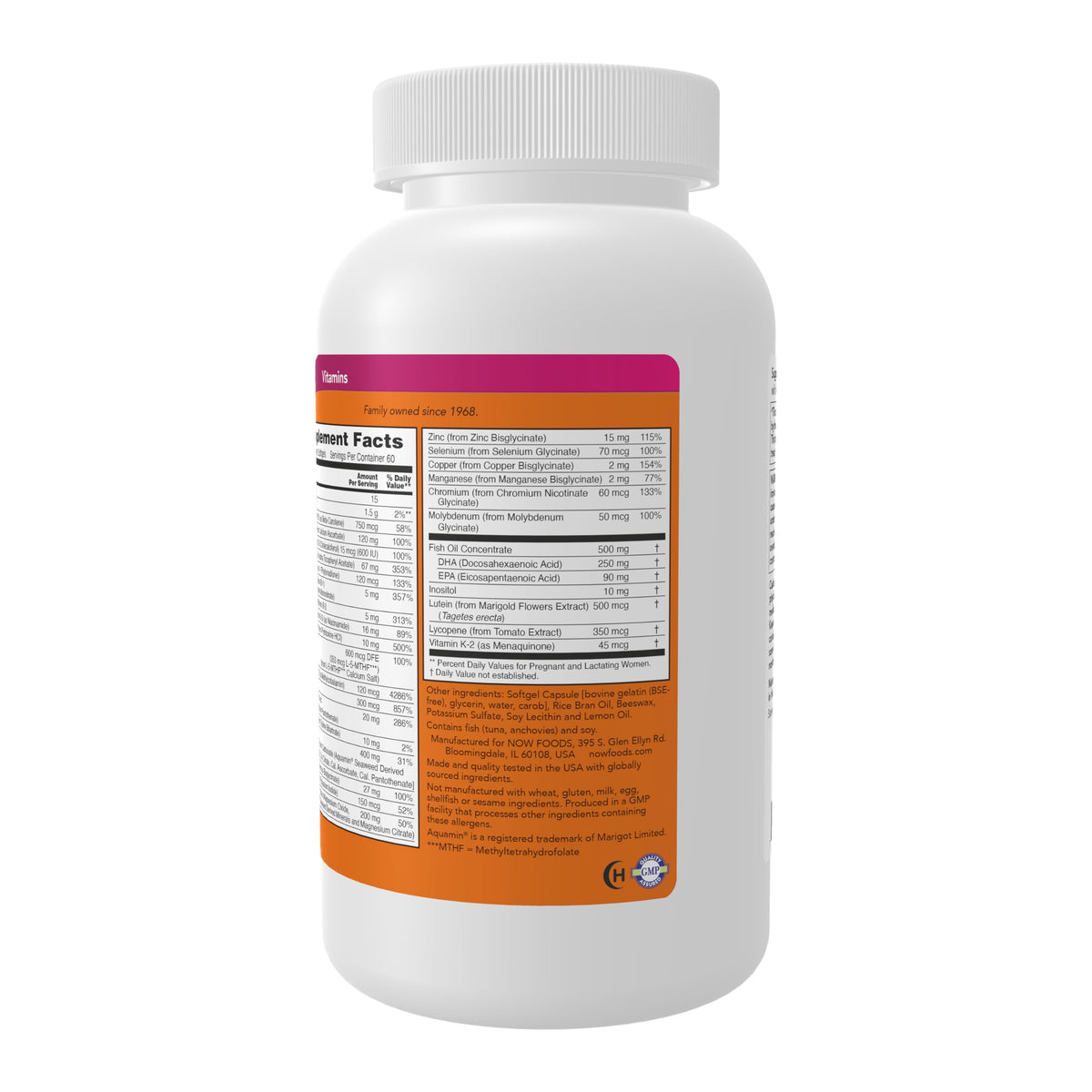 Gélules NOW Foods Gels Prénatals + DHA sur fond blanc
