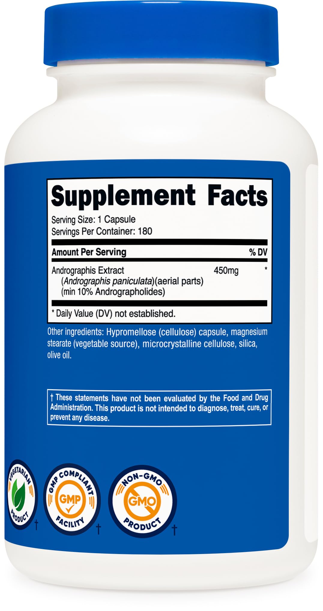 Gélules Nutricost Extrait d'Andrographis 450mg sur une table en bois