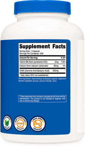 Gélules Nutricost GABA 500mg avec Vitamine B6