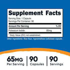 Gélules Nutricost Potassium Iodide 65mg sur fond blanc