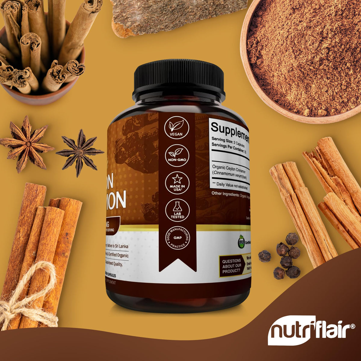 Gélules NutriFlair Ceylon Cinnamon Bio ouvertes